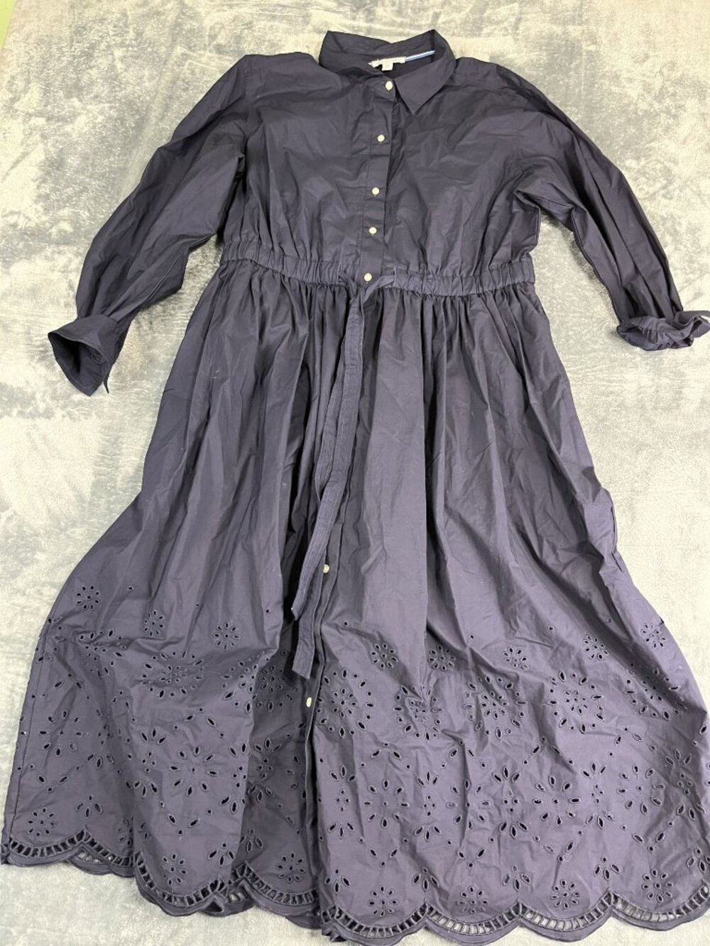 Free Assembly Womens Navy XXL Button-Up Long Sleeve Eyelet Maxi Dress